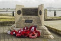 Memorial wreaths at the Normandy Landings memorial erected in Warsash in Hampshire England which was a departure point for the All Royalty Free Stock Photo