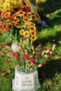 Memoriam flowers standing up in vase