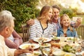 Memories made around the lunch table. a happy family taking a selfie together at an outdoor lunch.