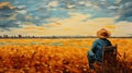 Memories Of Van Gogh: Original Panorama Painting In A Yellow Field