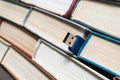 Stack books on wooden background. USB Royalty Free Stock Photo