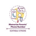 Memorize parents phone number concept icon
