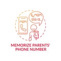 Memorize parents phone number red gradient concept icon Royalty Free Stock Photo