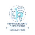 Memorize parents phone number turquoise concept icon