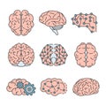Memory brain icon set, outline style Royalty Free Stock Photo