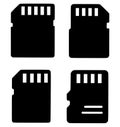 4 memory card illustrations, black silhouette, transparent background Royalty Free Stock Photo