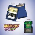Memory card show front, back and inside view with detail.