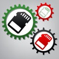 Memory card sign. Vector. Three connected gears with icons at gr Royalty Free Stock Photo