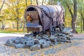 The memory of the death of people - a gypsy wagon with bullet marks in the Babiy Yar park Royalty Free Stock Photo