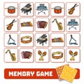 Memory game for children, cards with musical instruments