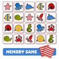 Memory game for children, cards with sea animals