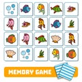 Memory game for children, cards about sea world