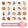 Memory game for children, cards with sweets and cakes