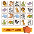 Memory game for children, cards with zoo animals