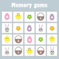 Memory game with pictures decoration easter eggs for children, fun education game for kids, preschool activity, task for the