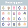 Memory game with pictures easter theme for children, fun education game for kids, preschool activity, task for the development of