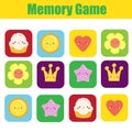 Memory game for toddlers with cute symbols. Educational activity for children and kids