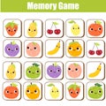 Memory game for toddlers with funny fruits. Educational children board game