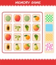 Memory games with cartoon fruits. Learning cards game. Educational game for pre shool years kids and toddlers