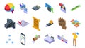 Memory icons set isometric vector. Brain alzheimer