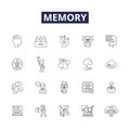 Memory line vector icons and signs. Retention, Remembrance, Cache, Memorize, Reminisce, Impression, Legacy, Mnemonic Royalty Free Stock Photo