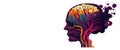 Memory loss due to dementia, alzheimer. Illustration of a human head with a brain losing parts. World mental health day