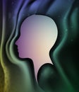 Memory lost concept, human head profile with emptiness inside, color of mind energy, memory lost, Royalty Free Stock Photo