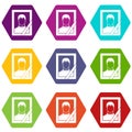 Memory portrait icon set color hexahedron