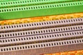 Memory slots on the motherboard close up. ram socket. connector on the circuit board