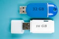 Memory sticks on blue background