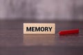 memory word written on wood block. memory text on table, concept