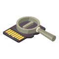 Memorycard icon isometric vector. Modern black memory card and magnifying glass Royalty Free Stock Photo