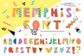 Memphis alphabet. Colorful funny font. Fashion 80s-90.