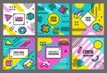 Memphis cards template. Abstract fashion 90s geometrical forms background line dots circles triangles shapes vector Royalty Free Stock Photo