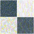 Memphis Collection Seamless Patterns. Stripes Flexible Ribbons, Stripes, Polka Dots, Hand Drawn Vector Abstract Colorful