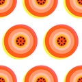 Memphis festive ogange circle or button on white background. Circles in memphis style. Geometric psychedelic background. Memphis Royalty Free Stock Photo