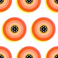 Memphis festive ogange circle or button on white background. Circles in memphis style. Geometric psychedelic background. Memphis Royalty Free Stock Photo