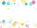 Memphis round confetti festive background in cyan blue, pink and yellow. Childish pattern vector.