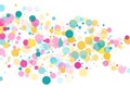 Memphis round confetti festive background in cyan blue, pink and yellow. Childish pattern vector.