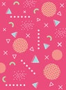 Memphis 80s 90s style abstract trendy background with different color figures