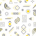 Memphis seamless pattern. Abstract check geometric shape. Repeated mark graphic element. Scattered geometry background. Repeating