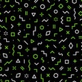 Memphis seamless pattern. Abstract geometric background. Repeated design for prins. Modern hipster element. Graphic shape circle,