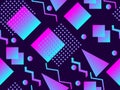 Memphis seamless pattern. Holographic geometric shapes, gradients, retro style of the 80s. Memphis design background. Vector Royalty Free Stock Photo