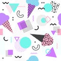 Memphis seamless pattern with ice cream cone and geometric diffe