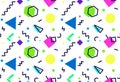 Memphis seamless pattern 80`s-90`s styles on white background. Trendy memphis style. . Vector Illustration