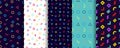 Memphis seamless pattern. Set of five geometric textures. Vector. Wrapping paper design. Colorful geometric background