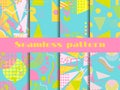 Memphis seamless pattern set. Geometric elements memphis in the style of 80`s. Pastel colors. Vector Royalty Free Stock Photo