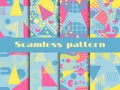 Memphis seamless pattern set. Geometric elements memphis in the style of 80`s. Pastel colors. Vector Royalty Free Stock Photo