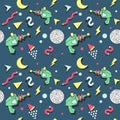 Memphis Seamless Pattern Space Theme. Abstract Trendy Background Retro Style