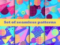 Memphis seamless patterns set. Geometric elements of Memphis in the style of the 80s. Colorful background for promotional items,